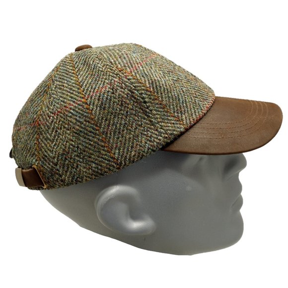 Harris Tweed® Hartside Leather Peak Baseball Cap HS16 Adjustable SAGE/WINE/GOLD - Picture 7 of 10